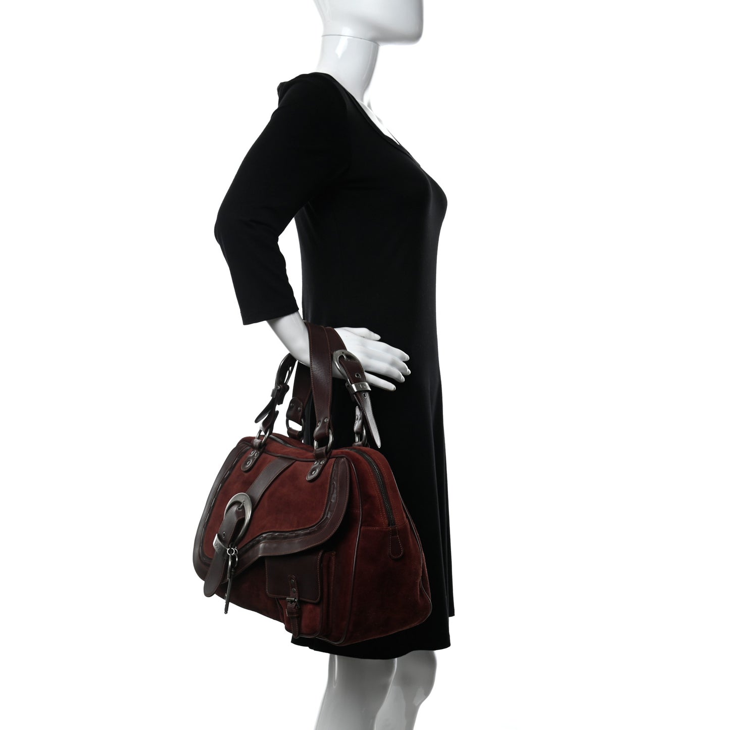 Suede Gaucho Double Saddle Bag Burgundy