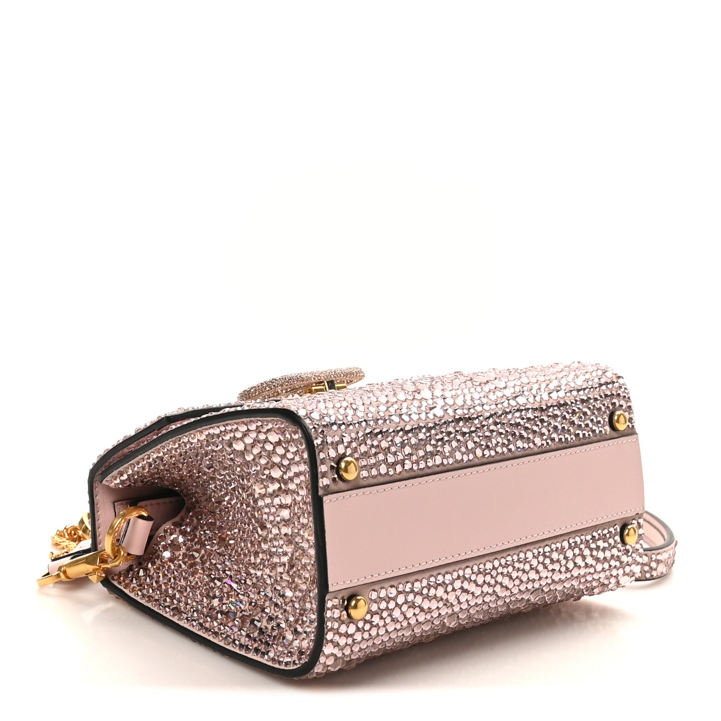 Crystal Embroidered Mini Vsling Top Handle Bag Vintage Rose Quartz