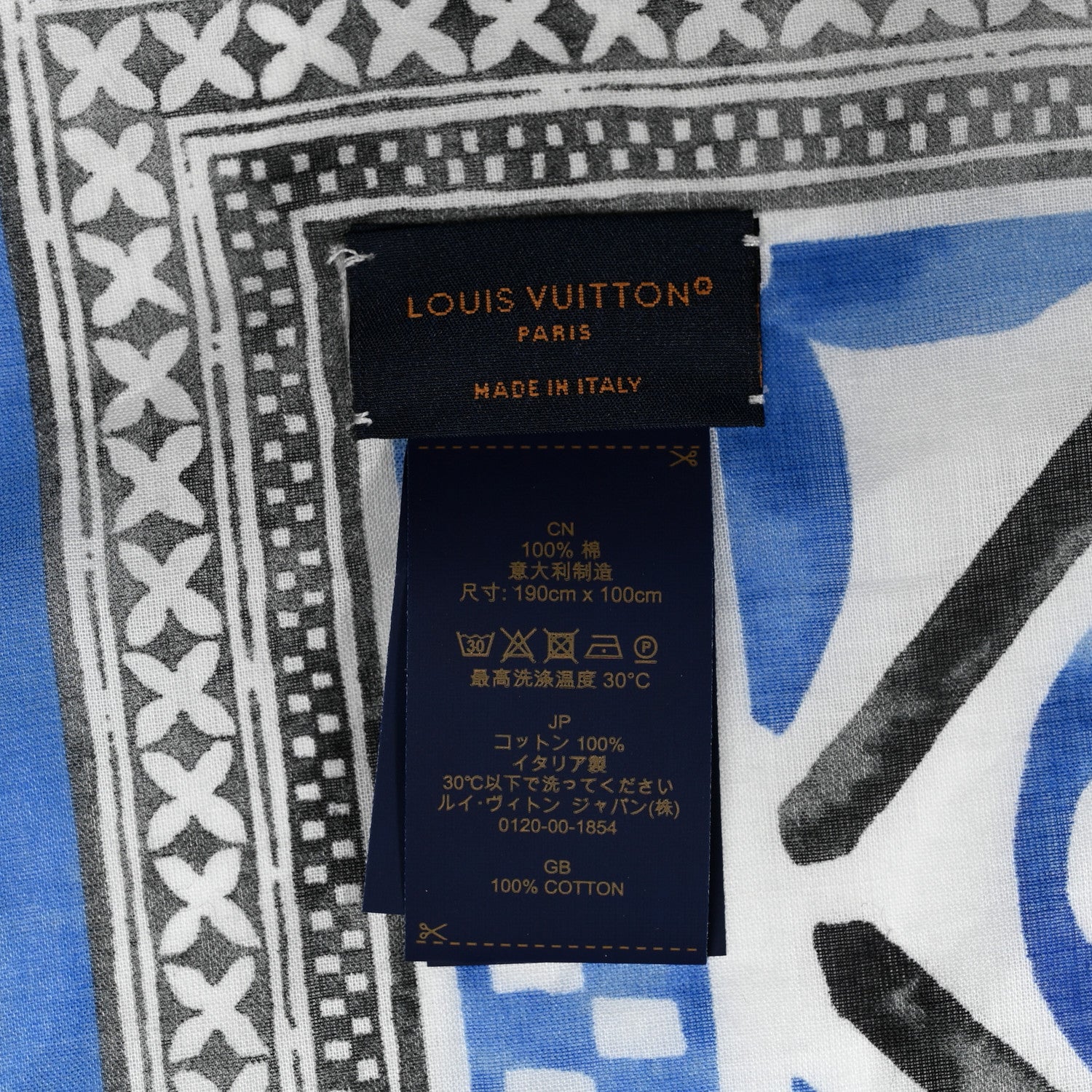 Louis Vuitton Cotton Monogram Tile Scarf Bleu 4 of 4