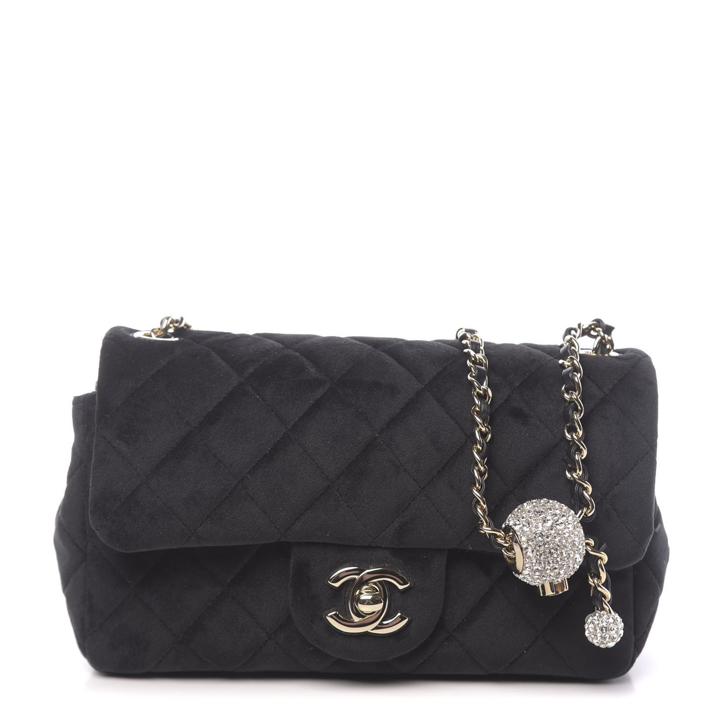 Velvet Quilted Mini Rectangular Pearl Crush Flap Black