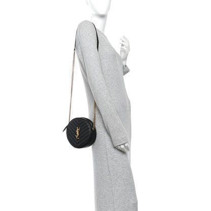 Saint Laurent Grain De Poudre Matelasse Chevron Quilted Round Vinyle Camera Bag Black 2 of 9