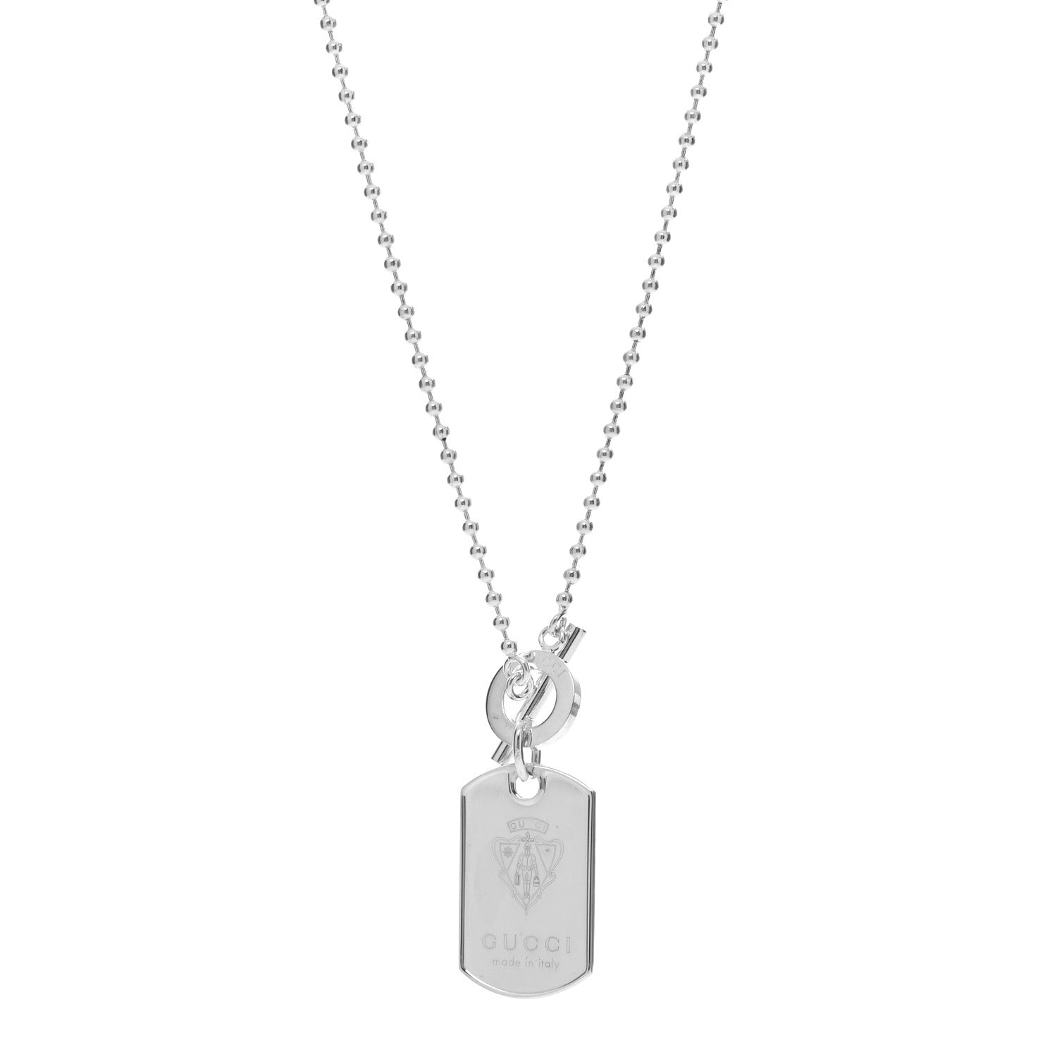 Gucci Sterling Silver Crest Dog Tag Toggle Necklace 1 of 5