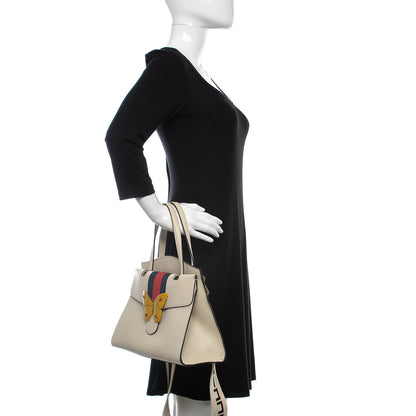 Gucci Grained Calfskin Web Stripe Butterfly Medium Totem Top Handle Bag White 3 of 10