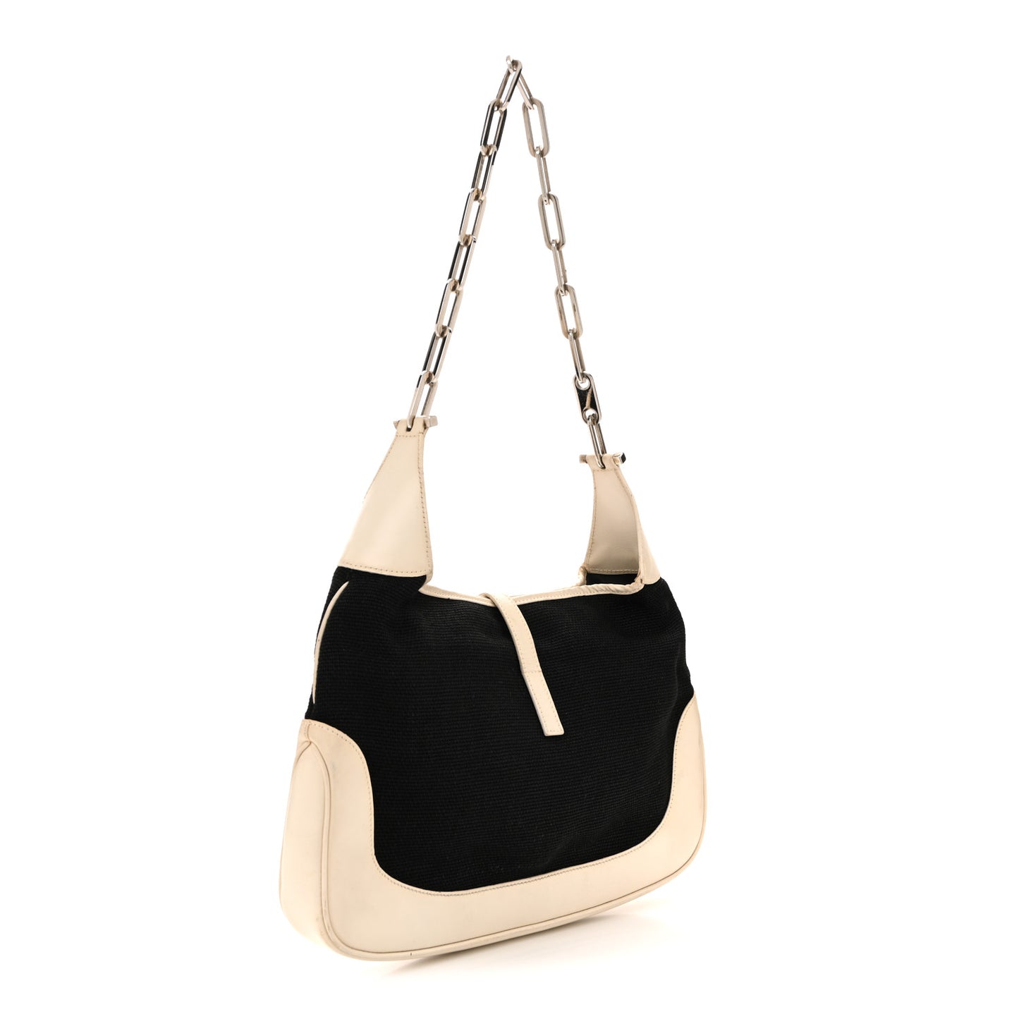 Canvas Calfskin Jackie O Chain Hobo White Black