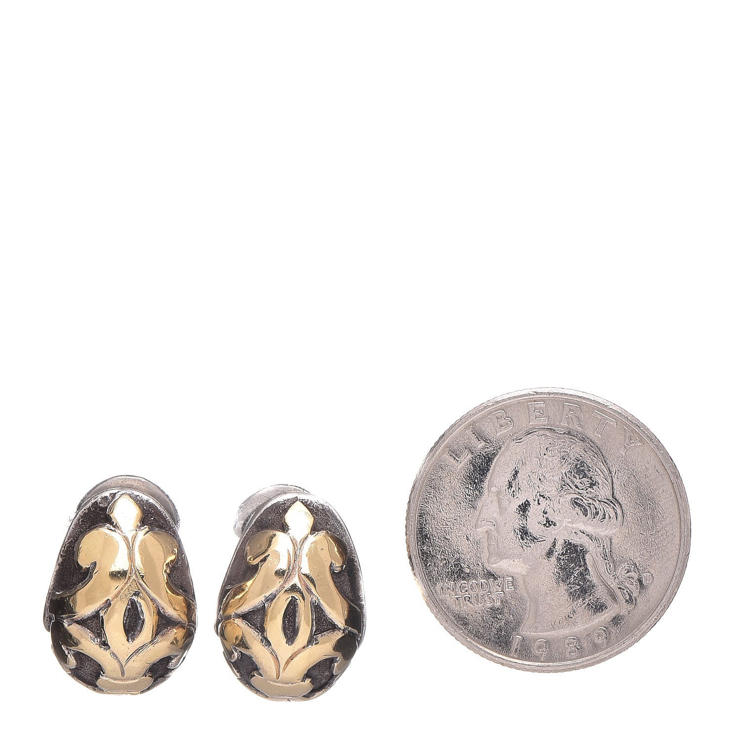 John Hardy Sterling Silver 18K Yellow Gold Fleur De Lis Earrings 2 of 4
