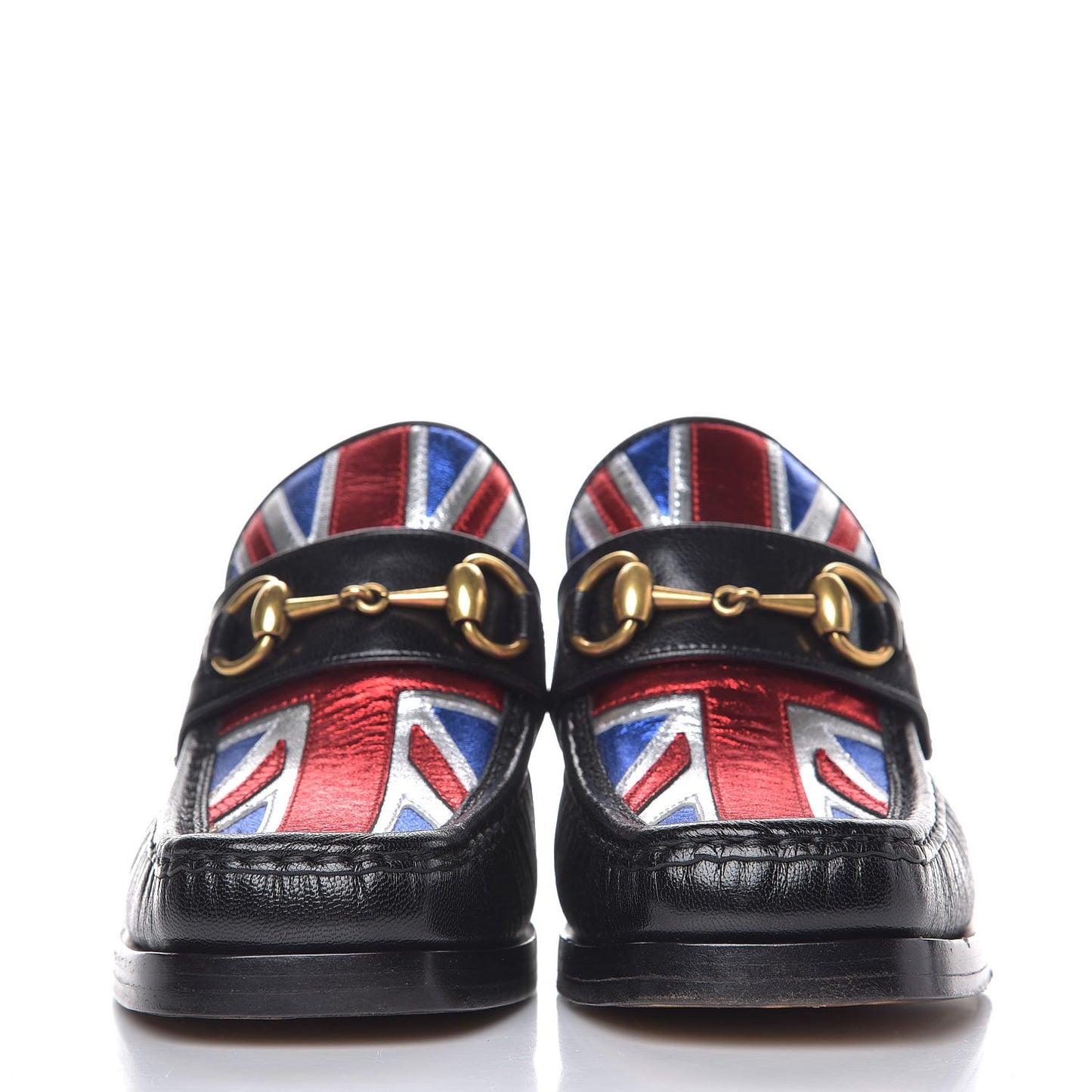 Lambskin Union Jack Horsebit Loafer Pumps 37 Black