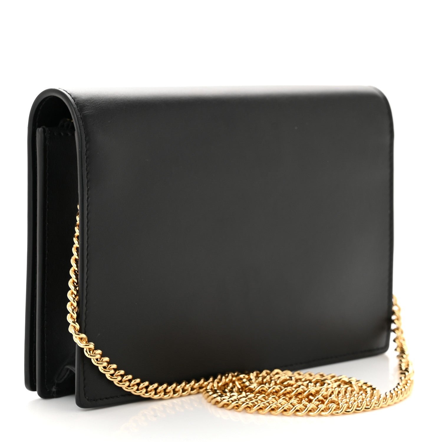Fendi Vitello King Tamponato Logo Embossed Medium Wallet On Chain Black 3 of 11