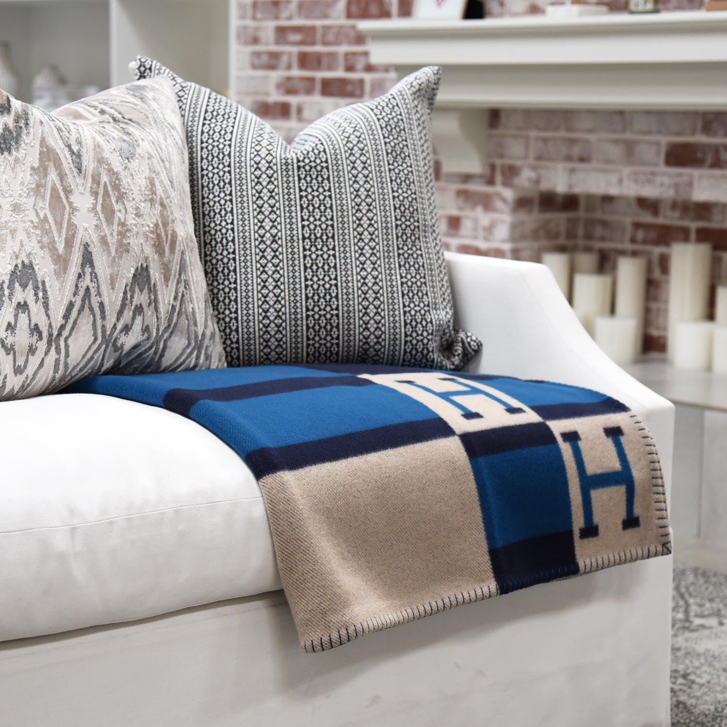 Hermes Wool Cashmere Avalon Bayadere Blanket Marine 2 of 4