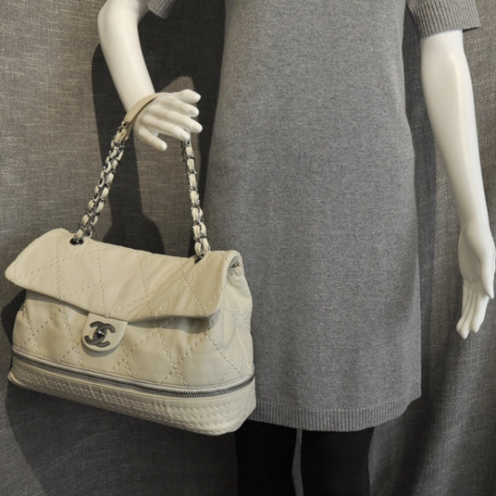 Chanel Calfskin Stitched Large Expandable Flap Bag White 3 of 13