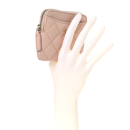 Chanel Caviar Quilted Zip Card Holder Wallet Light Beige 2 of 9