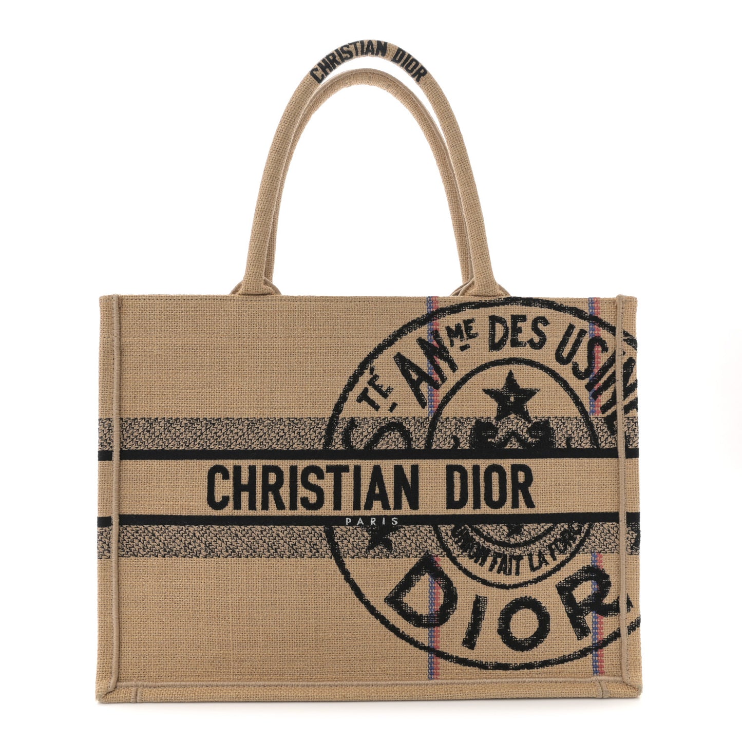 Canvas Jute Embroidered Medium Book Tote Black Beige