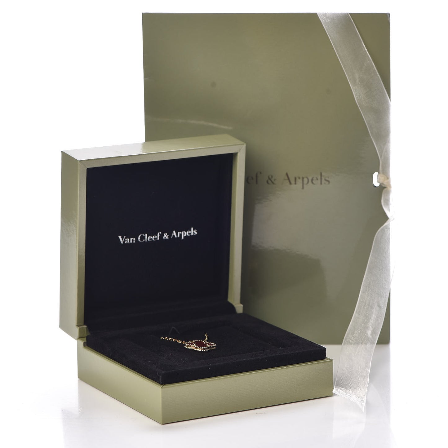 18K Yellow Gold Carnelian Vintage Alhambra Pendant Necklace