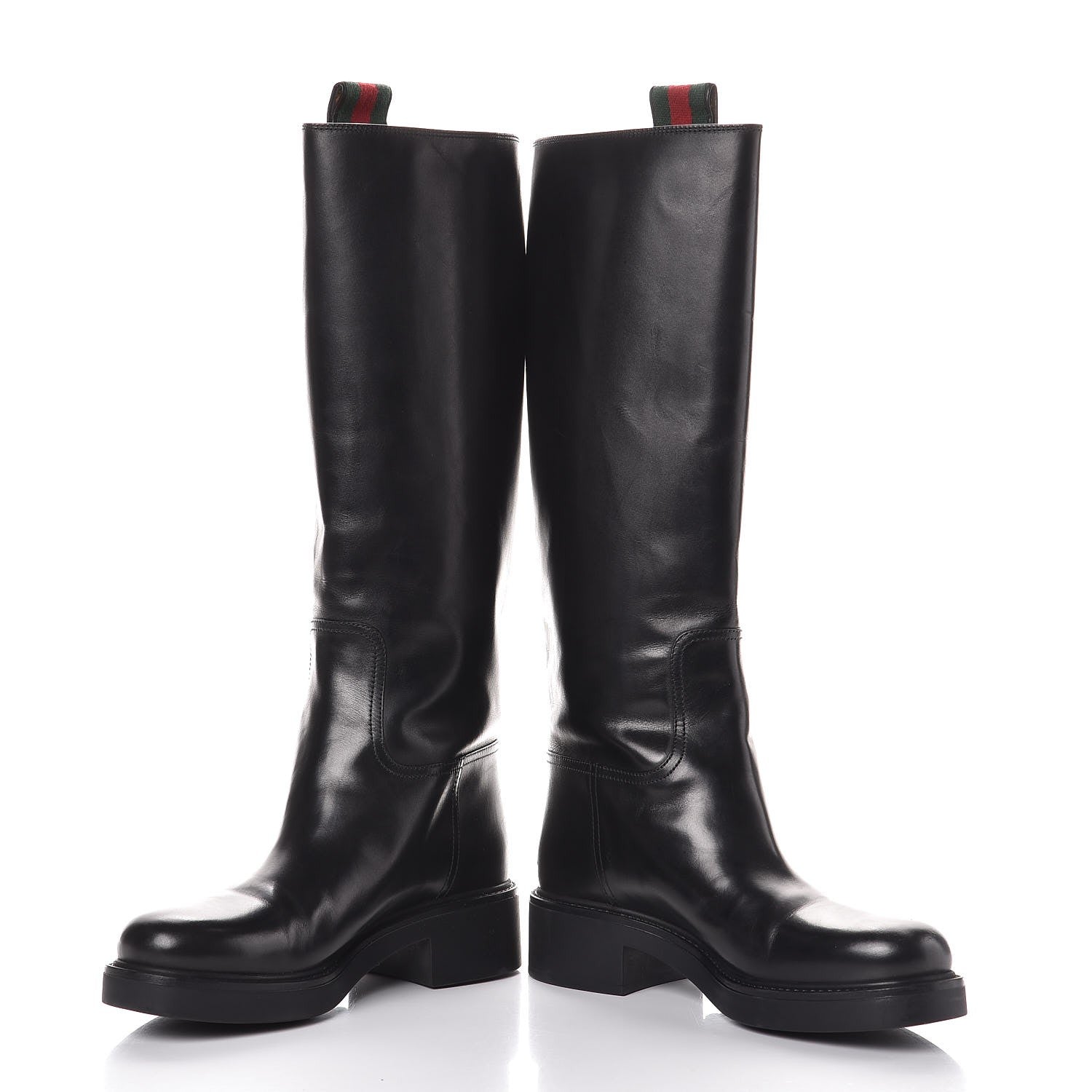 Gucci Calfskin Web Bee Tall Riding Boots 37.5 Black 6 of 12