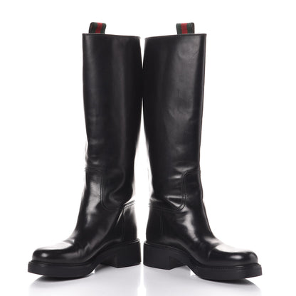 Gucci Calfskin Web Bee Tall Riding Boots 37.5 Black 6 of 12