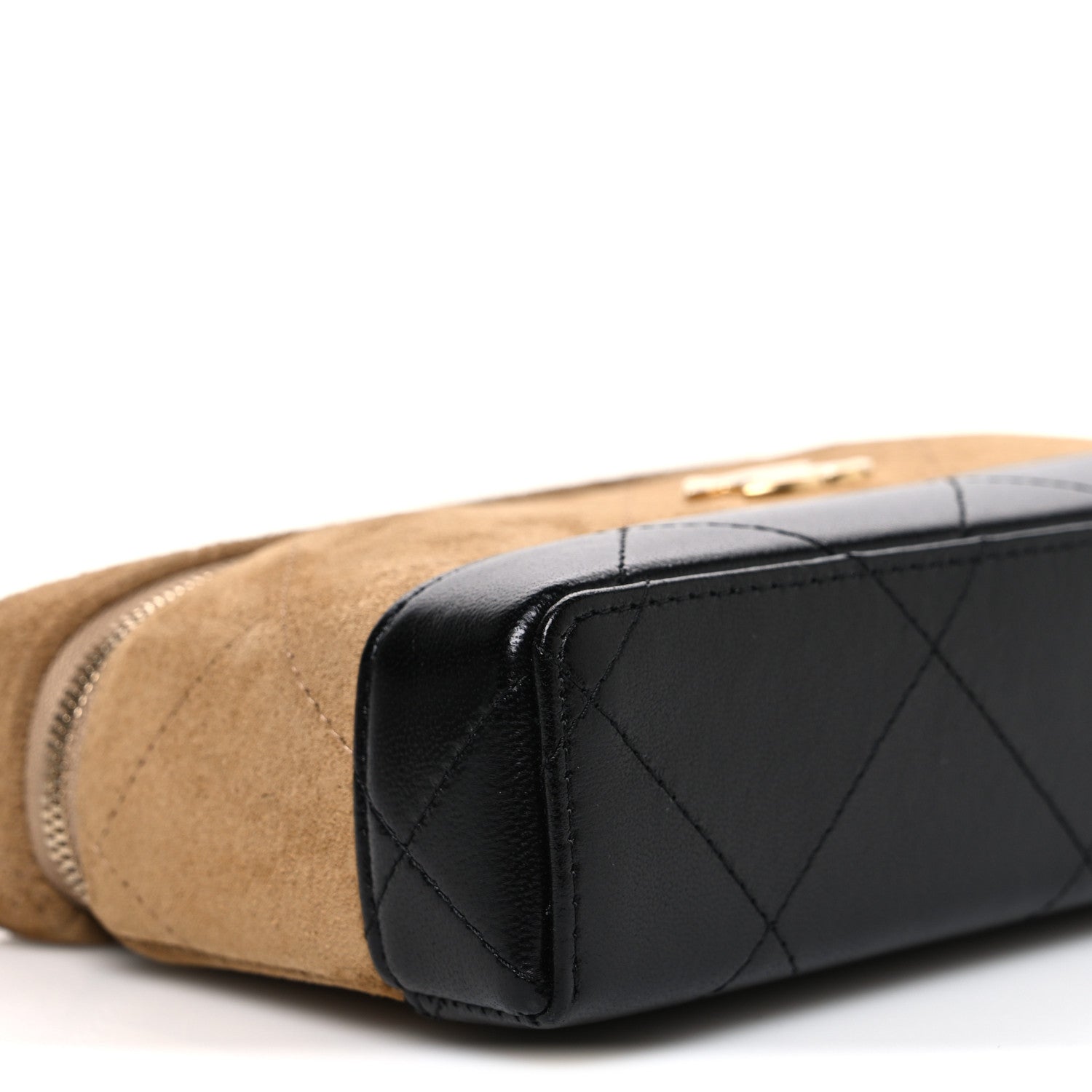 Chanel Suede Calfskin Shiny Lambskin Stitched Top Handle Slim Vanity Case With Chain Beige Black 9 of 11