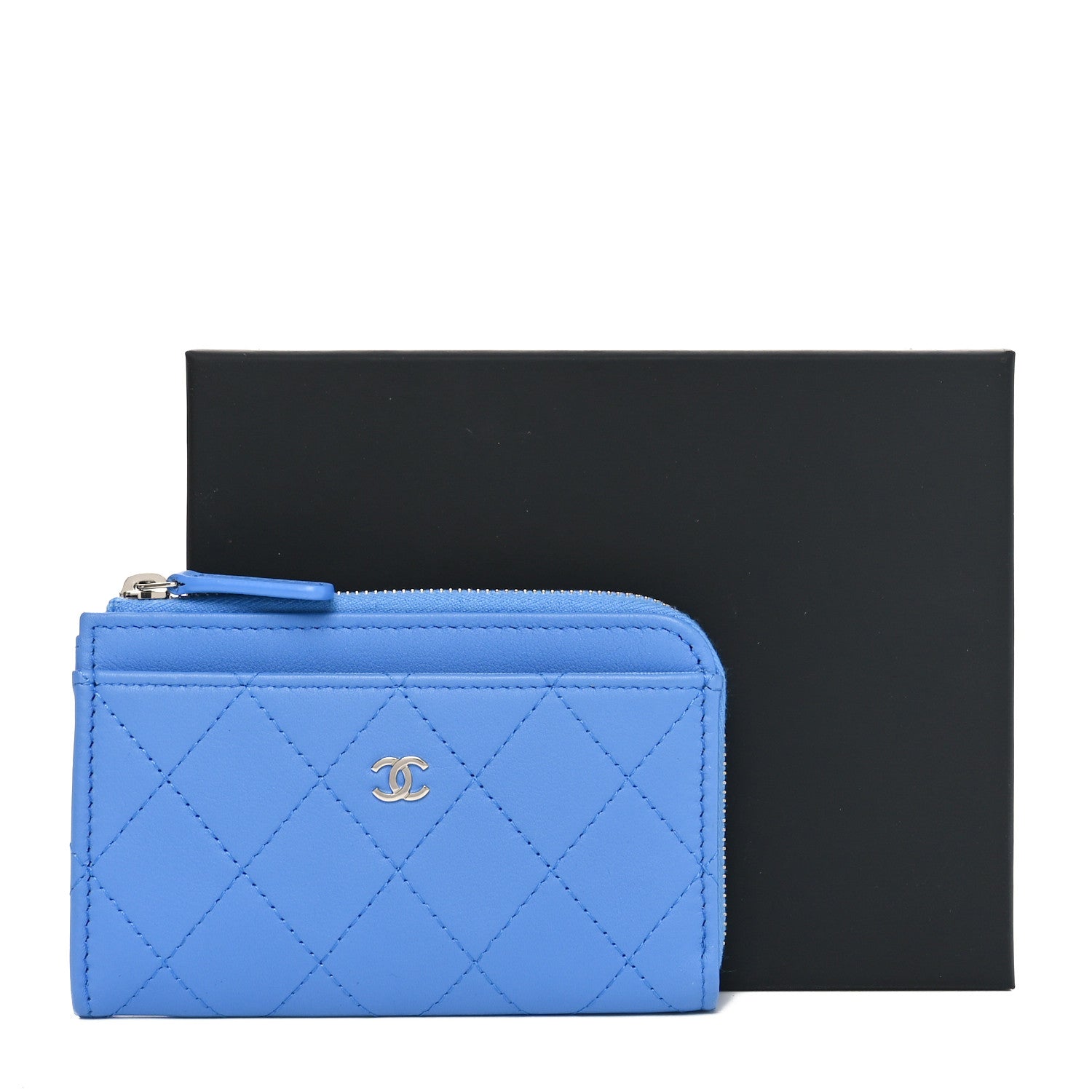 Chanel Calfskin Quilted CC Zip Around Card Holder Blue 9 of 9