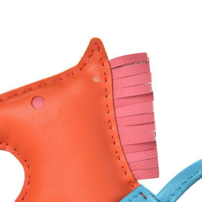 Hermes Milo Lambskin Grigri Rodeo Horse Bag Charm MM Orange Poppy Rose Azalee Bleu Azteque 4 of 5