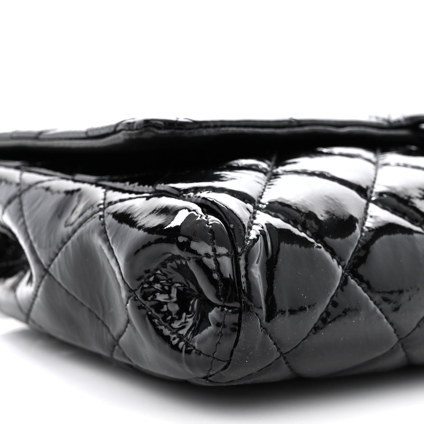 Patent Quilted Clutch with Chain Flap Black