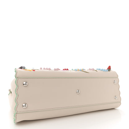 Fendi Vitello Seta Shiny Nappa Pearl Scalloped Studded Floral Embroidered Medium Peekaboo Iconic Satchel Camelia Multicolor 4 of 12