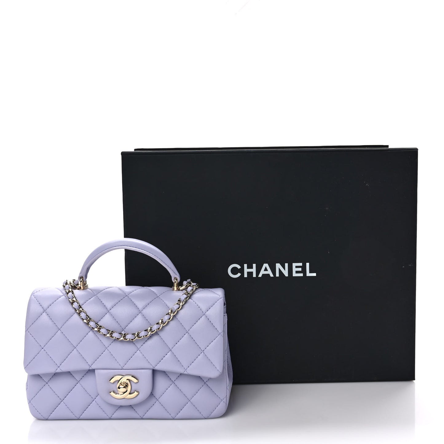 Lambskin Quilted Mini Top Handle Rectangular Flap Light Purple