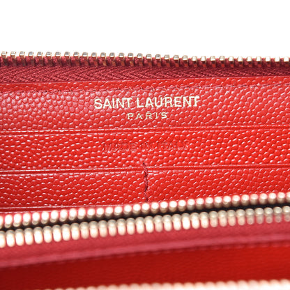 Saint Laurent Grain De Poudre Matelasse Chevron Monogram Zip Around Wallet Red 6 of 7