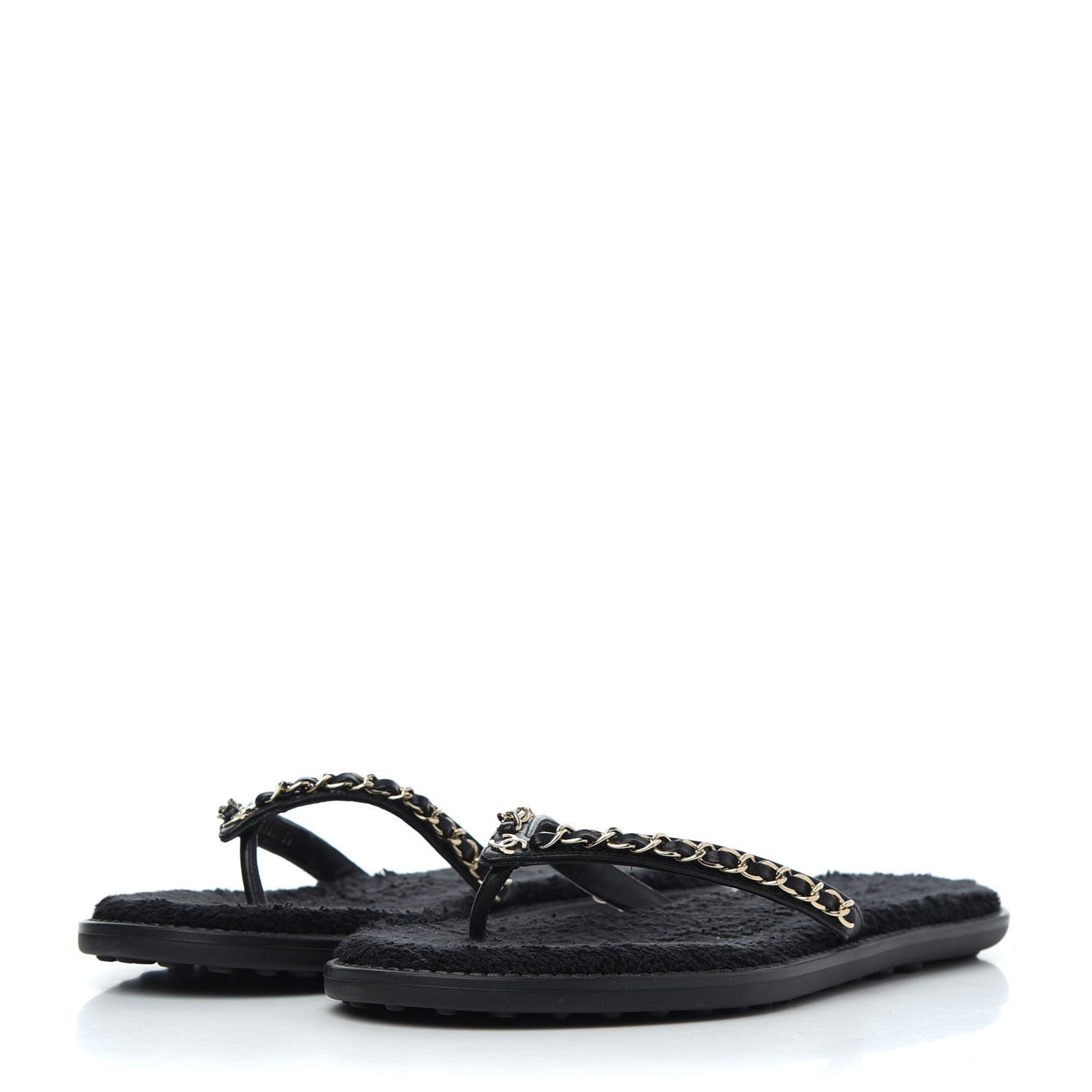 Lambskin CC Chain Thong Sandals 39 Black