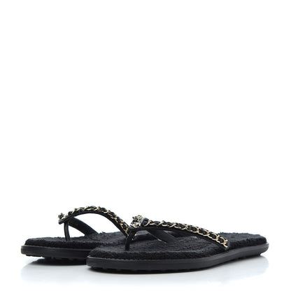 Chanel Lambskin CC Chain Thong Sandals 39 Black 3 of 14