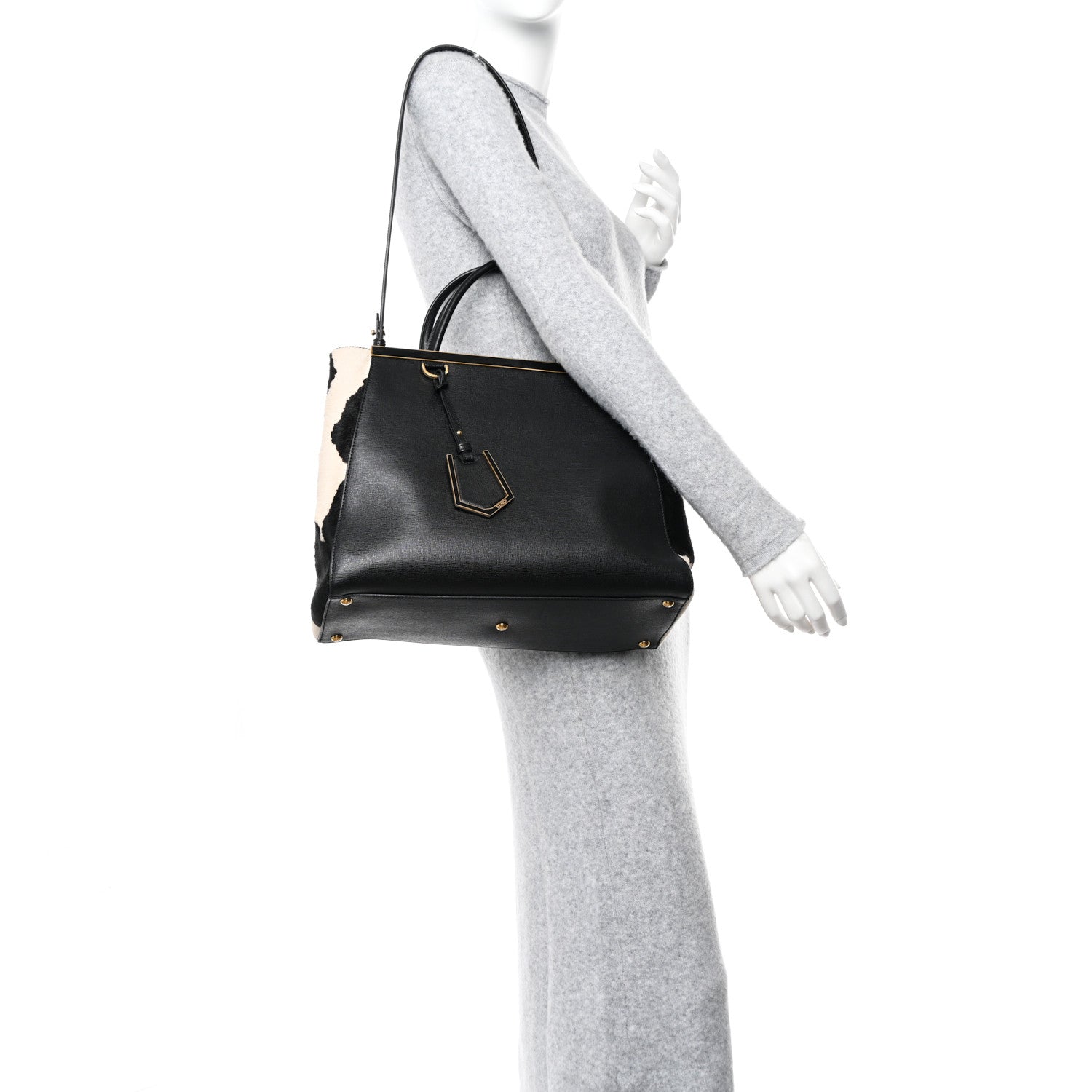 Fendi Vitello Elite Calf Hair Cow Print Regular 2Jours Tote Black White 3 of 10