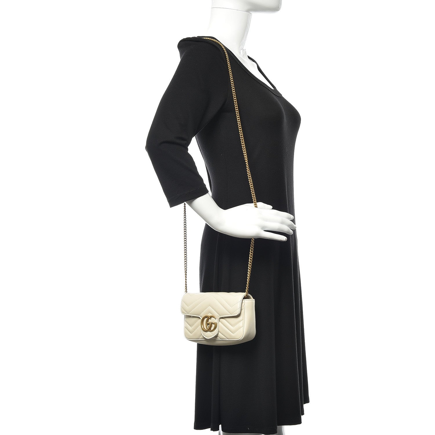 Gucci Calfskin Matelasse Super Mini GG Marmont Shoulder Bag White 2 of 9