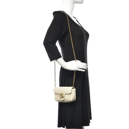 Gucci Calfskin Matelasse Super Mini GG Marmont Shoulder Bag White 2 of 9