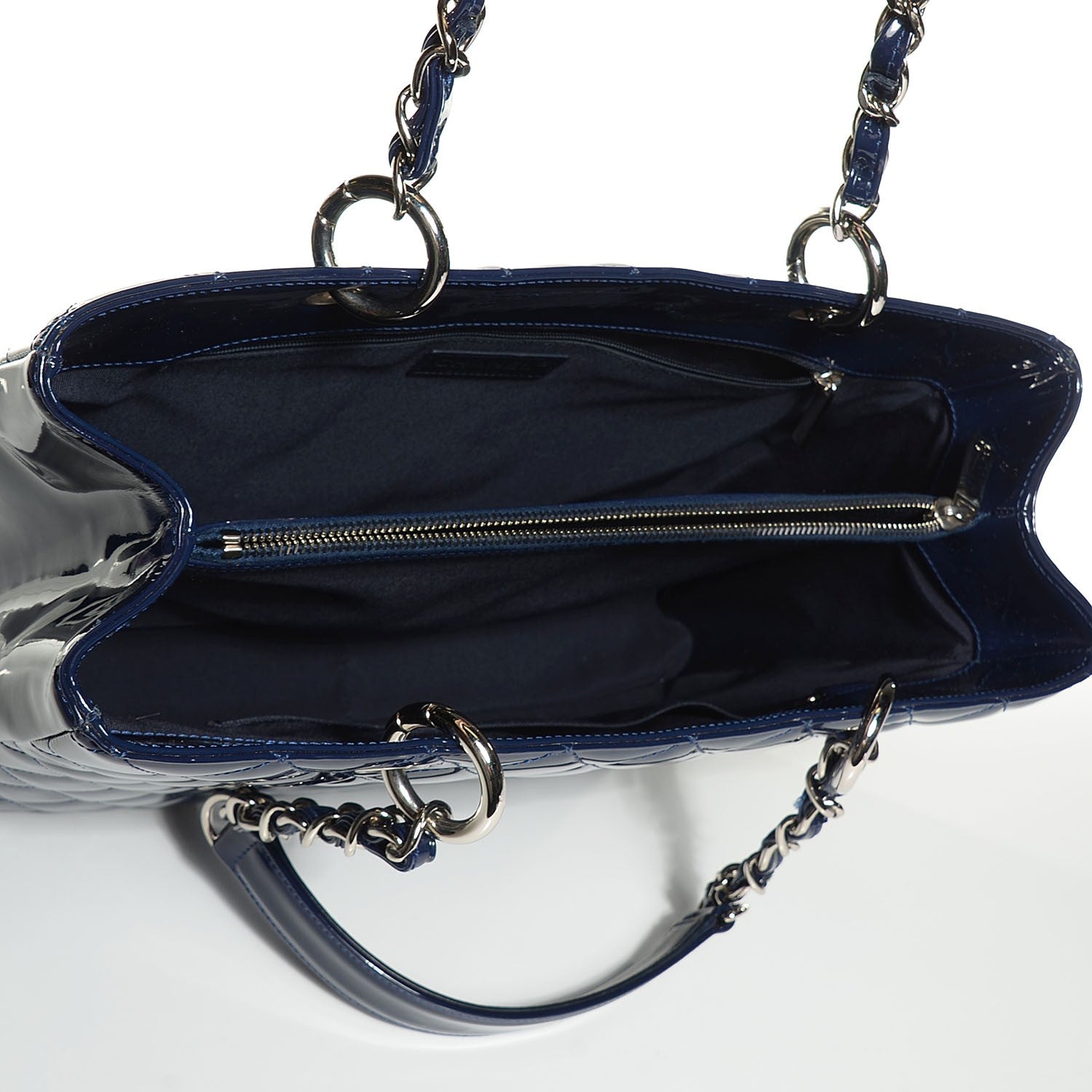 Chanel Quilted Patent Grand Shopping Tote GST Navy Blue 6 of 8