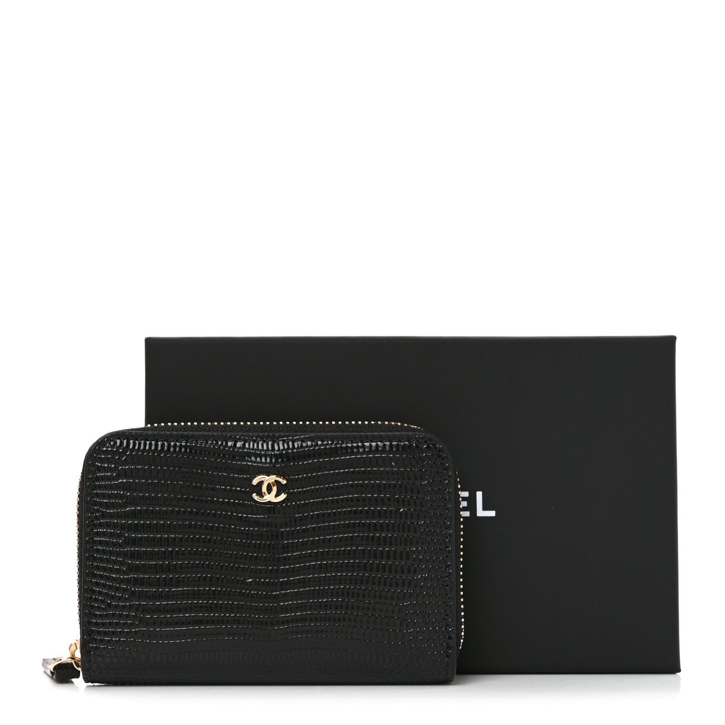 Calfskin Lizard Embossed Crococo Coin Purse Black
