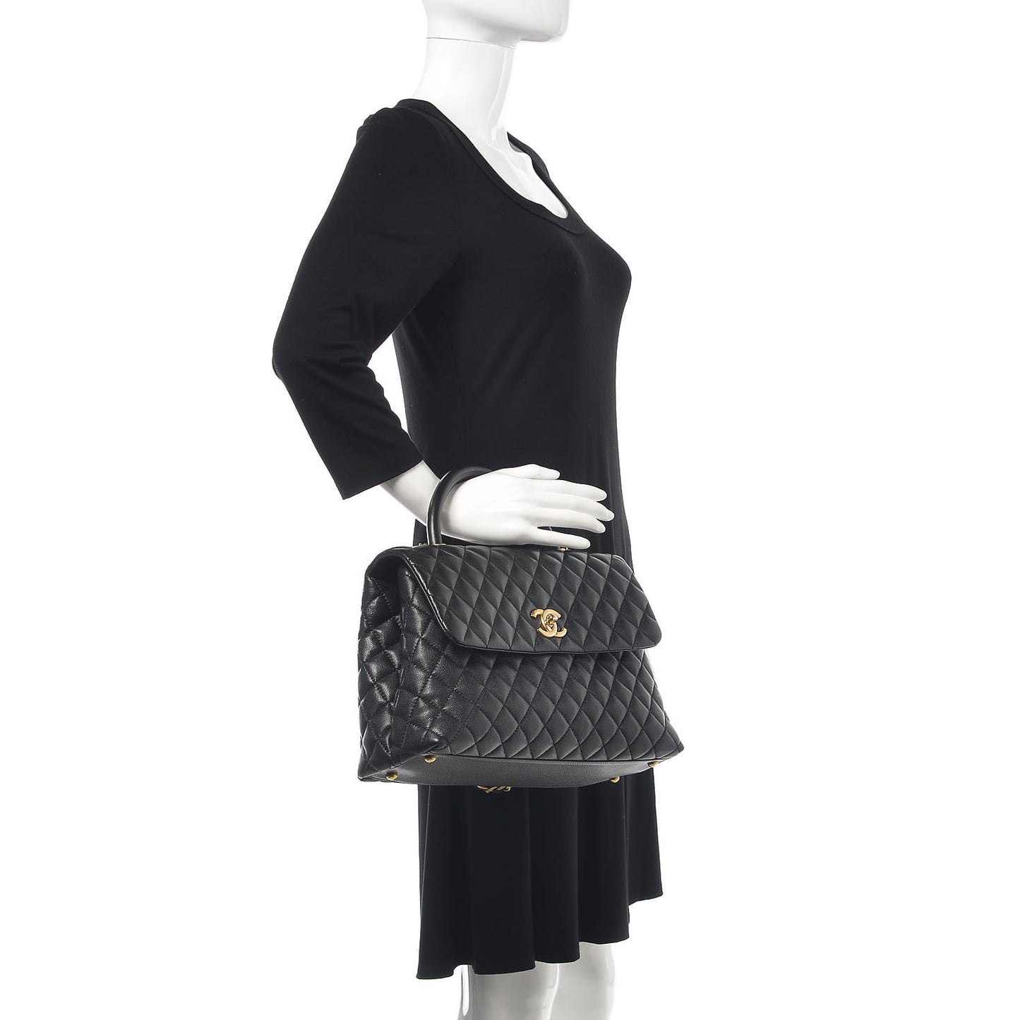 Caviar Quilted Medium Coco Handle Flap Black