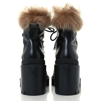 Gucci Magnum Calfskin Fur Pearl Lace Up Combat Ankle Boots 37 Black Naturale 6 of 9