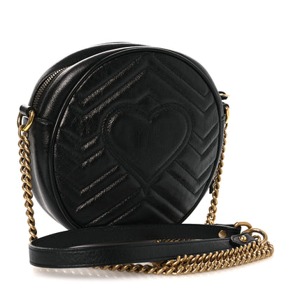 Gucci Azalea Calfskin Matelasse Heart Mini GG Marmont Round Shoulder Bag Black 2 of 9