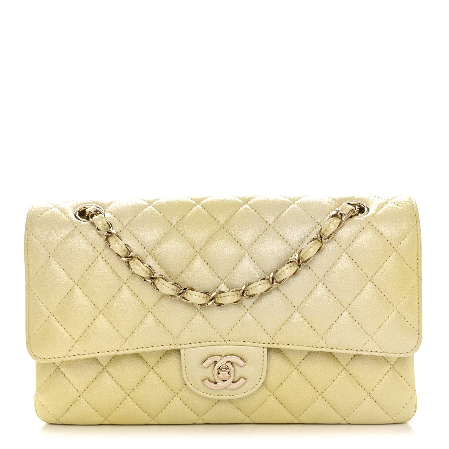 Chanel Cloudy Pearly Goatskin Quilted Medium Double Flap Light Yellow 1 of 10