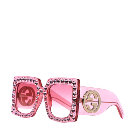 Gucci Acetate Crystal Oversize Sunglasses GG0148S Pink 1 of 5