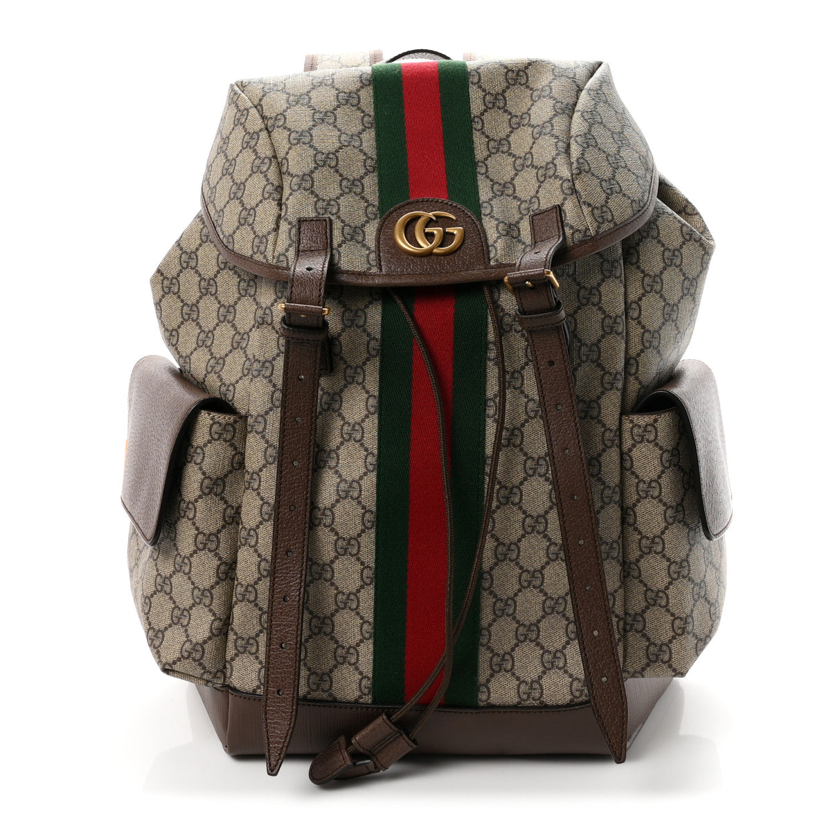 Gucci GG Supreme Monogram Medium Ophidia Double Buckle Backpack Brown 1 of 10