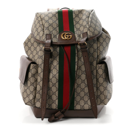 Gucci GG Supreme Monogram Medium Ophidia Double Buckle Backpack Brown 1 of 10