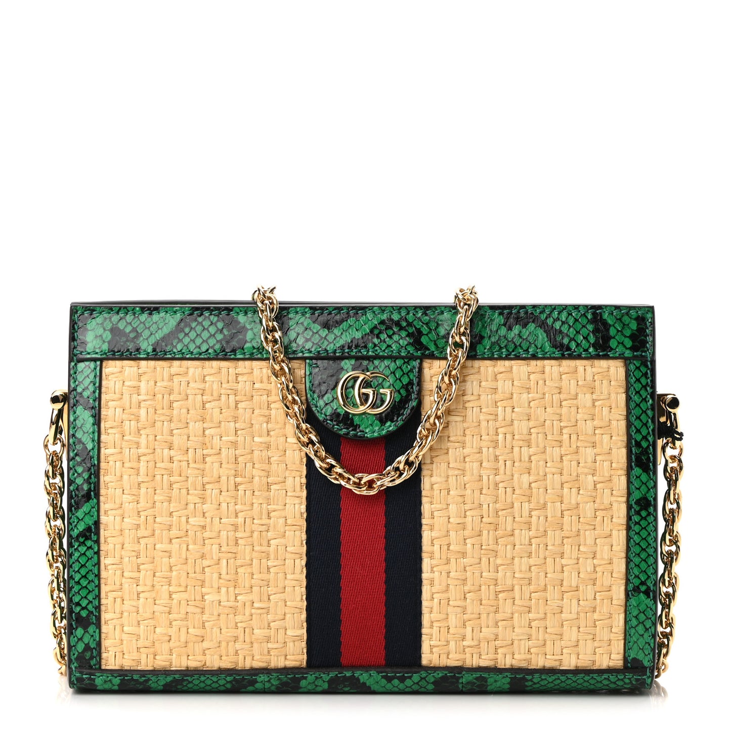 Raffia Elaphe GG Small Ophidia Chain Shoulder Bag Natural New Shamarock