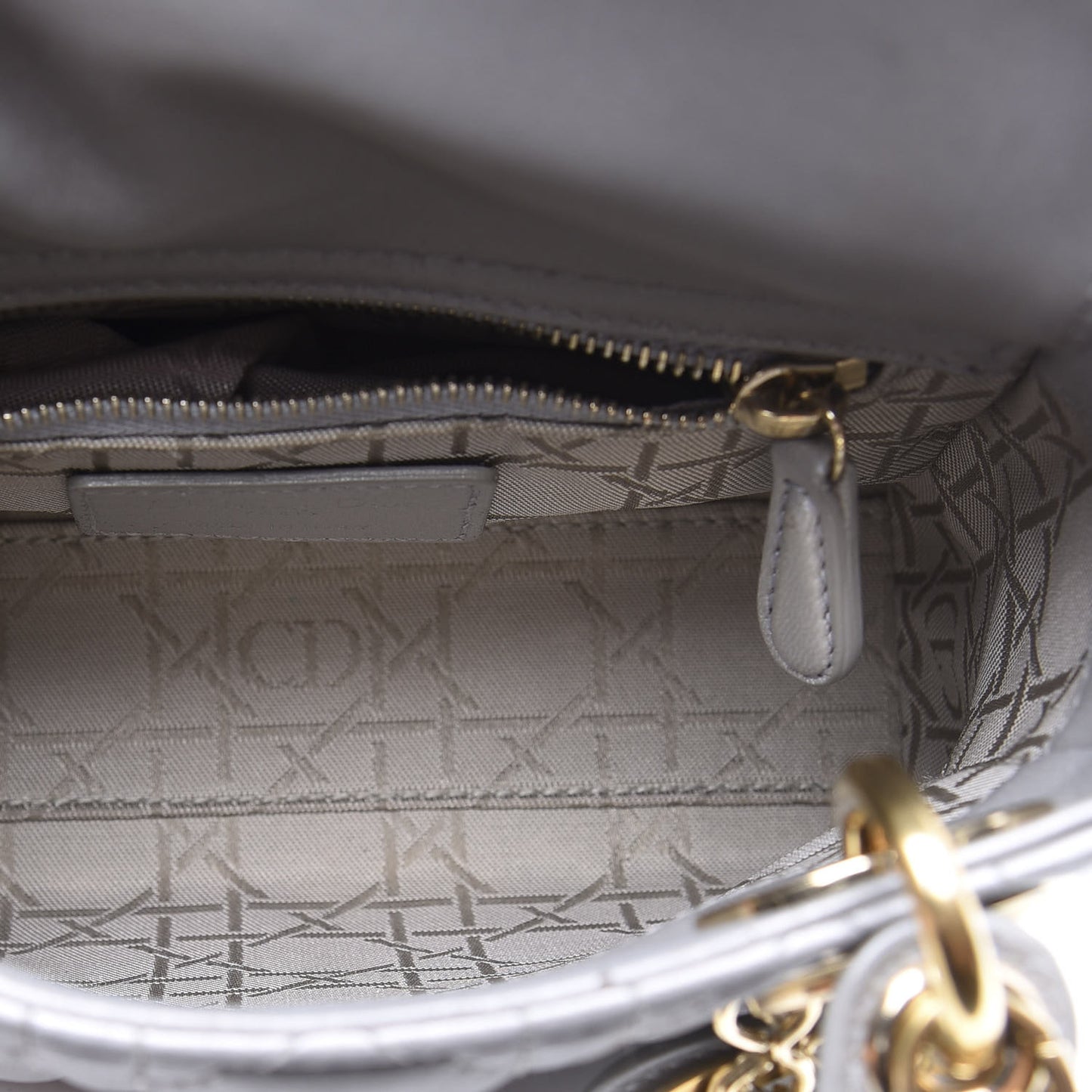 Metallic Lambskin Cannage Mini Lady Dior Grey