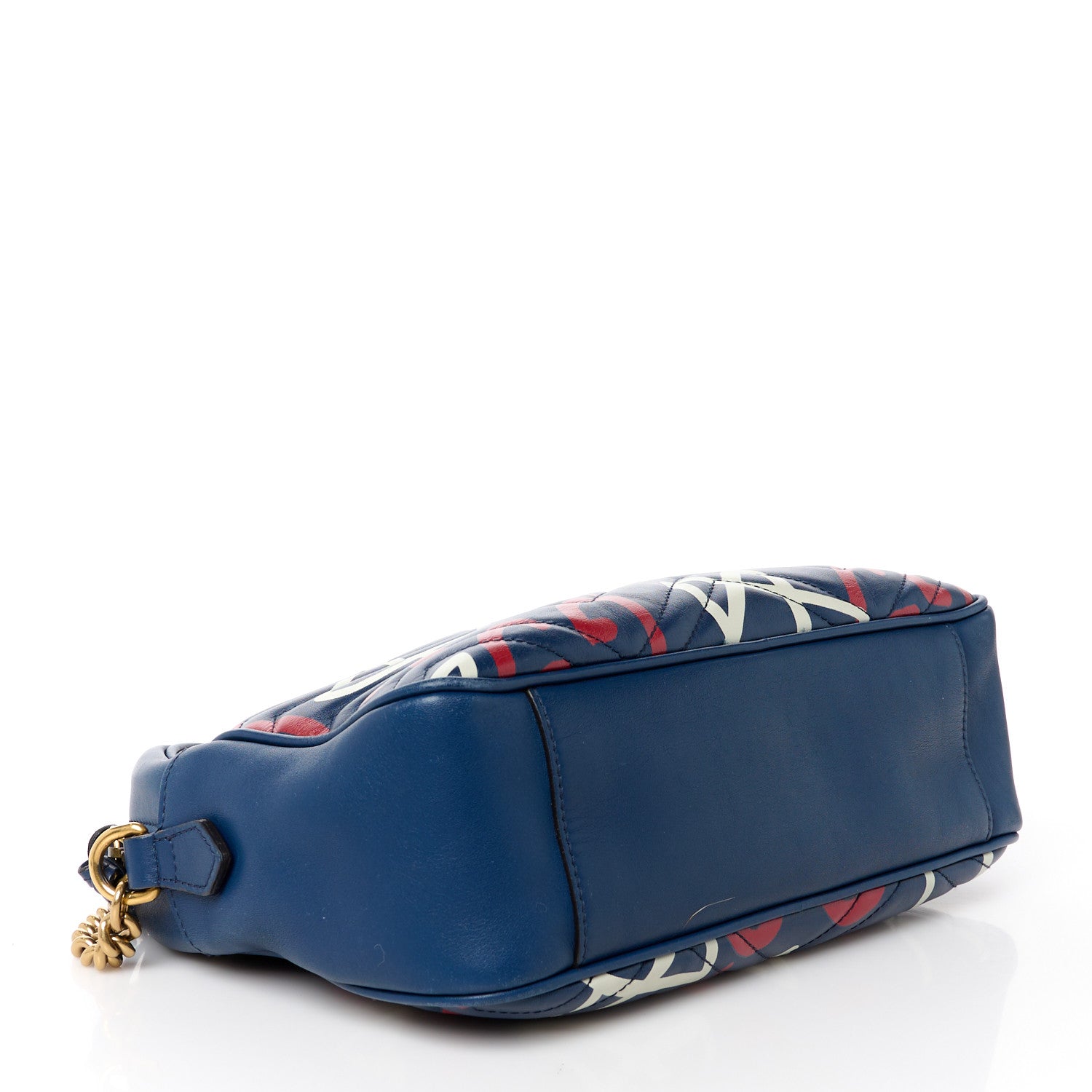 Gucci Calfskin Matelasse GucciGhost Medium GG Marmont Chain Shoulder Bag Blue Agata Hibiscus Red 4 of 13