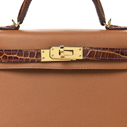 Hermes Madame Calfskin Matte Alligator Mini Kelly Sellier Touch 20 Gold Miel 8 of 13