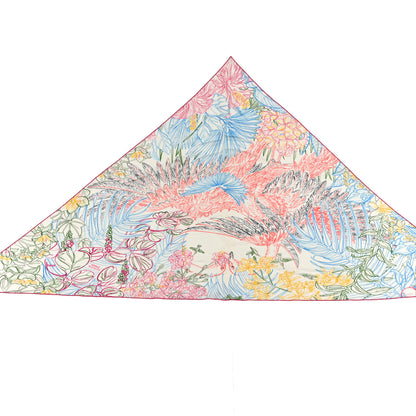 Hermes Cashmere Silk Flamingo Party Coloriage Triangle Scarf White Rose Turquoise 3 of 6