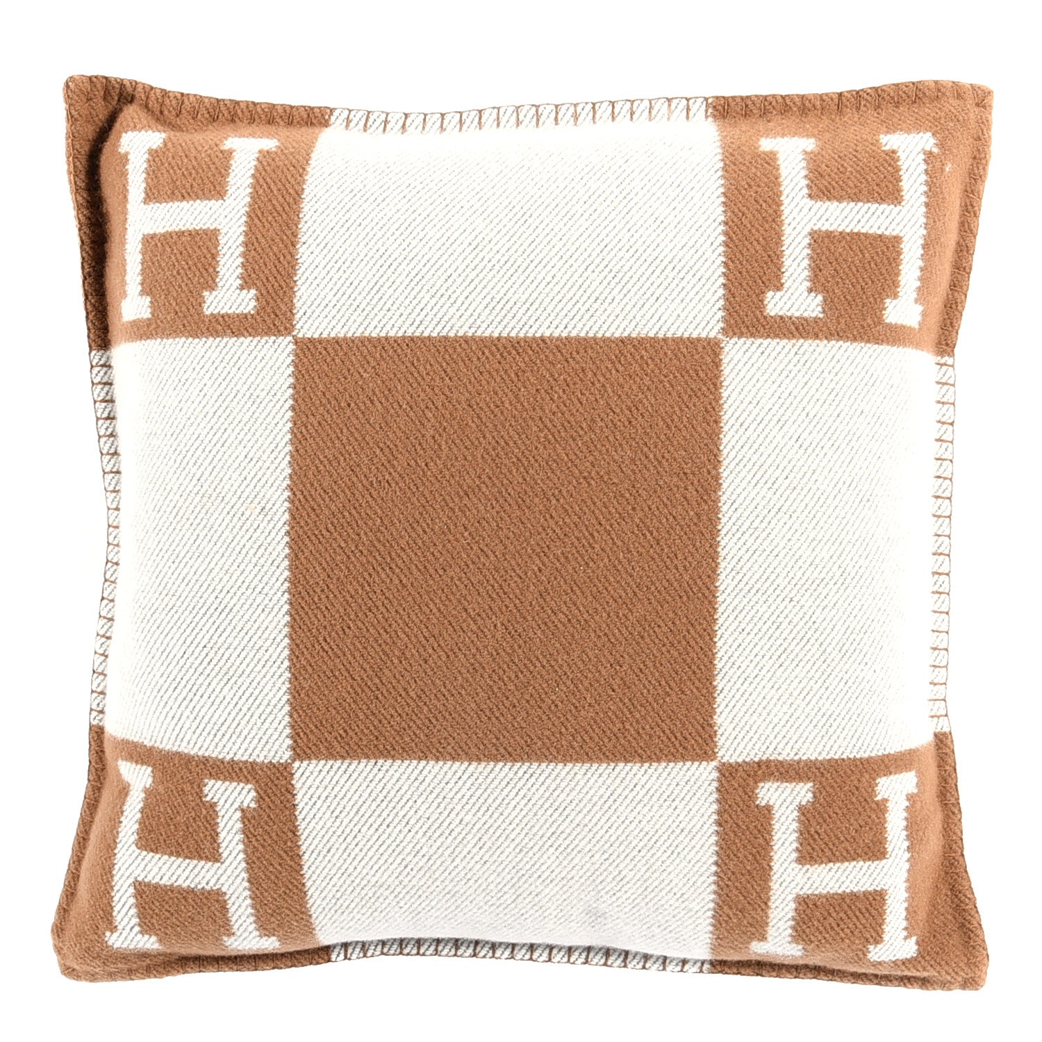 Hermes Wool Cashmere Avalon Pillow PM Ecru Camel 1 of 3