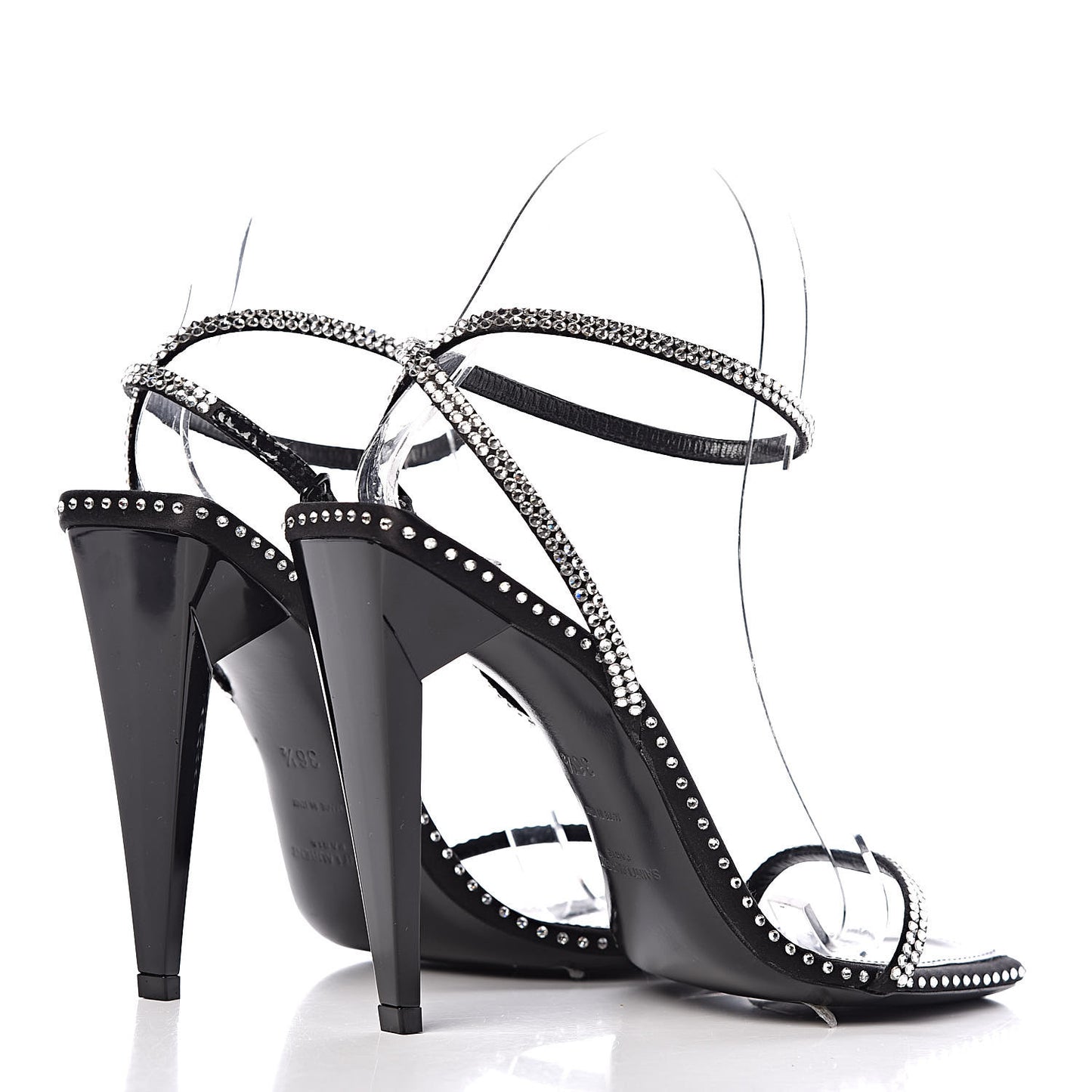 Satin Crystal Robin 100 Ankle Strap Sandals 36.5 Black