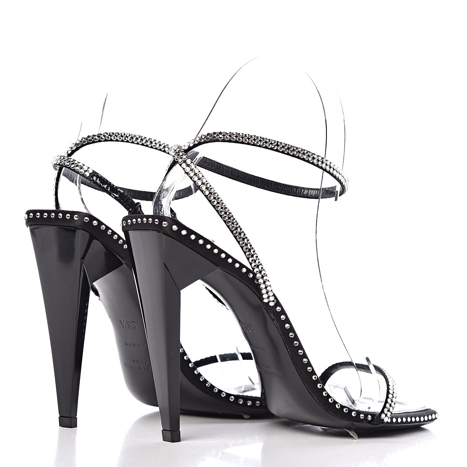 Saint Laurent Satin Crystal Robin 100 Ankle Strap Sandals 36.5 Black 4 of 11