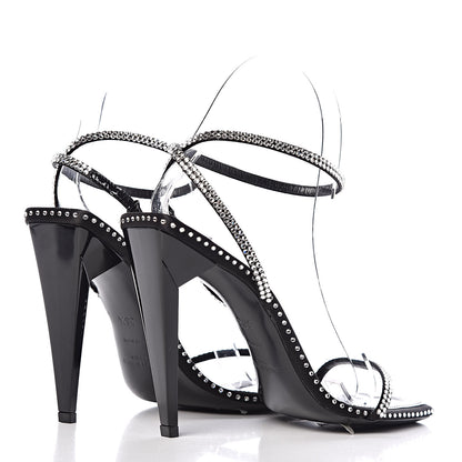 Saint Laurent Satin Crystal Robin 100 Ankle Strap Sandals 36.5 Black 4 of 11