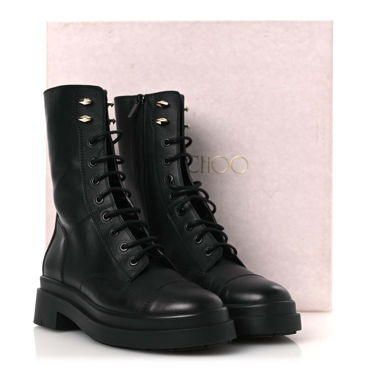 Jimmy Choo Smooth Calfskin Diamond Hook Nari Flat Boots 40 Black Gold 11 of 11