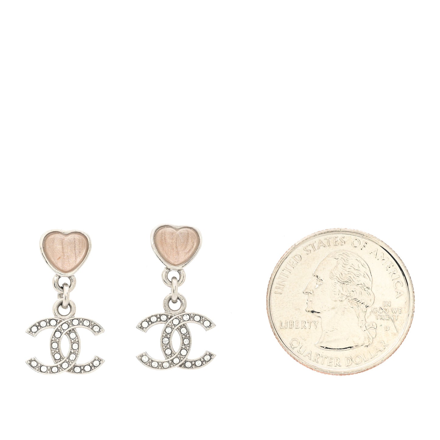 Crystal Resin CC Heart Drop Earrings Silver Pink